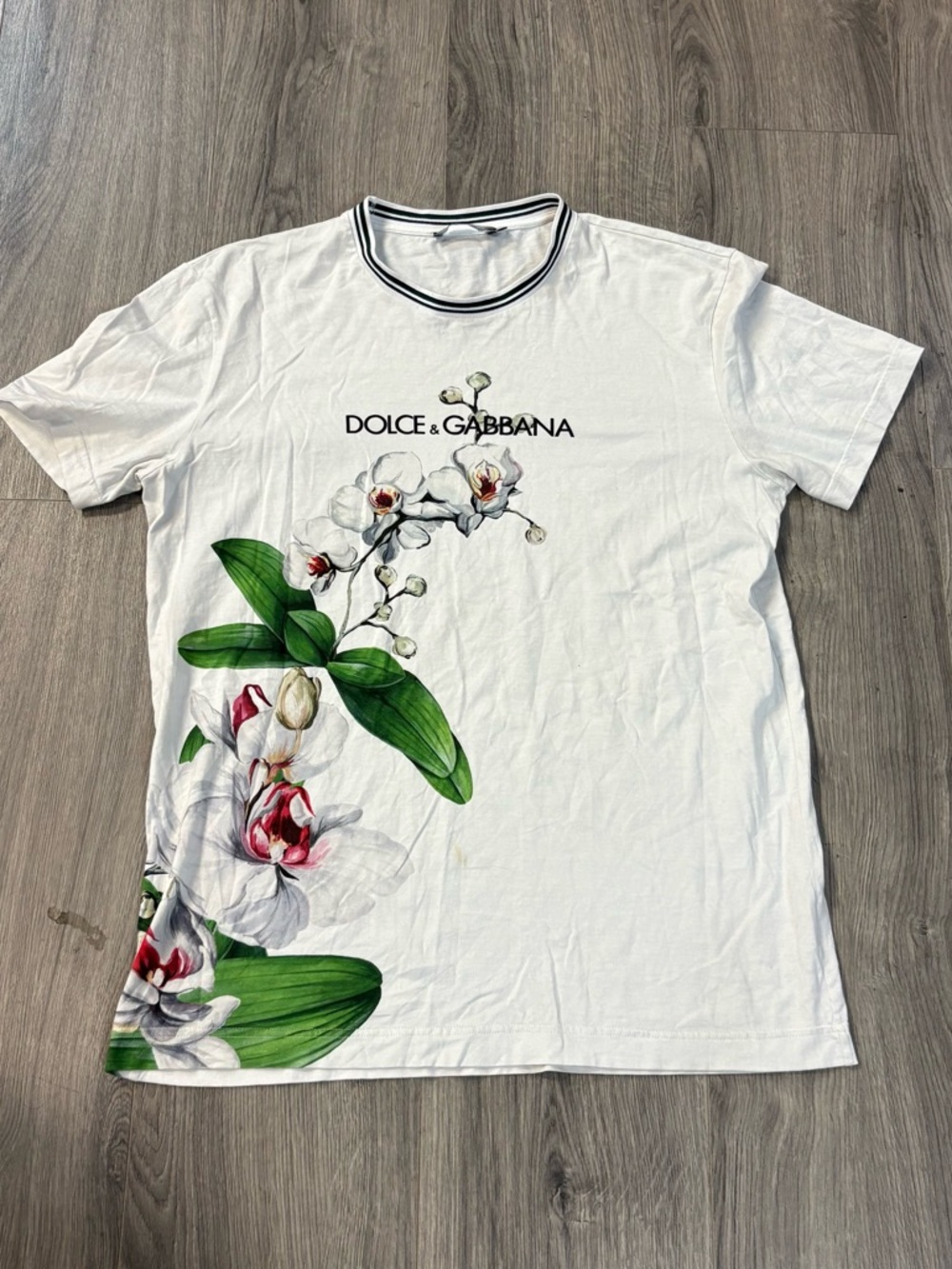 Dolce & Gabbana White Floral Logo Short Sleeve Tee
